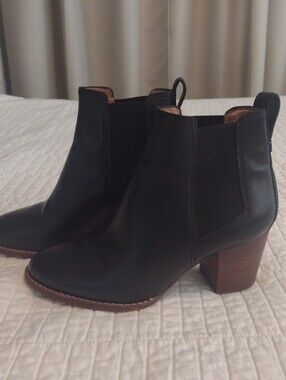 Madewell The Regan Heeled Boots Sz 5 Black Pull-On Genuine Leather Ankle Booties